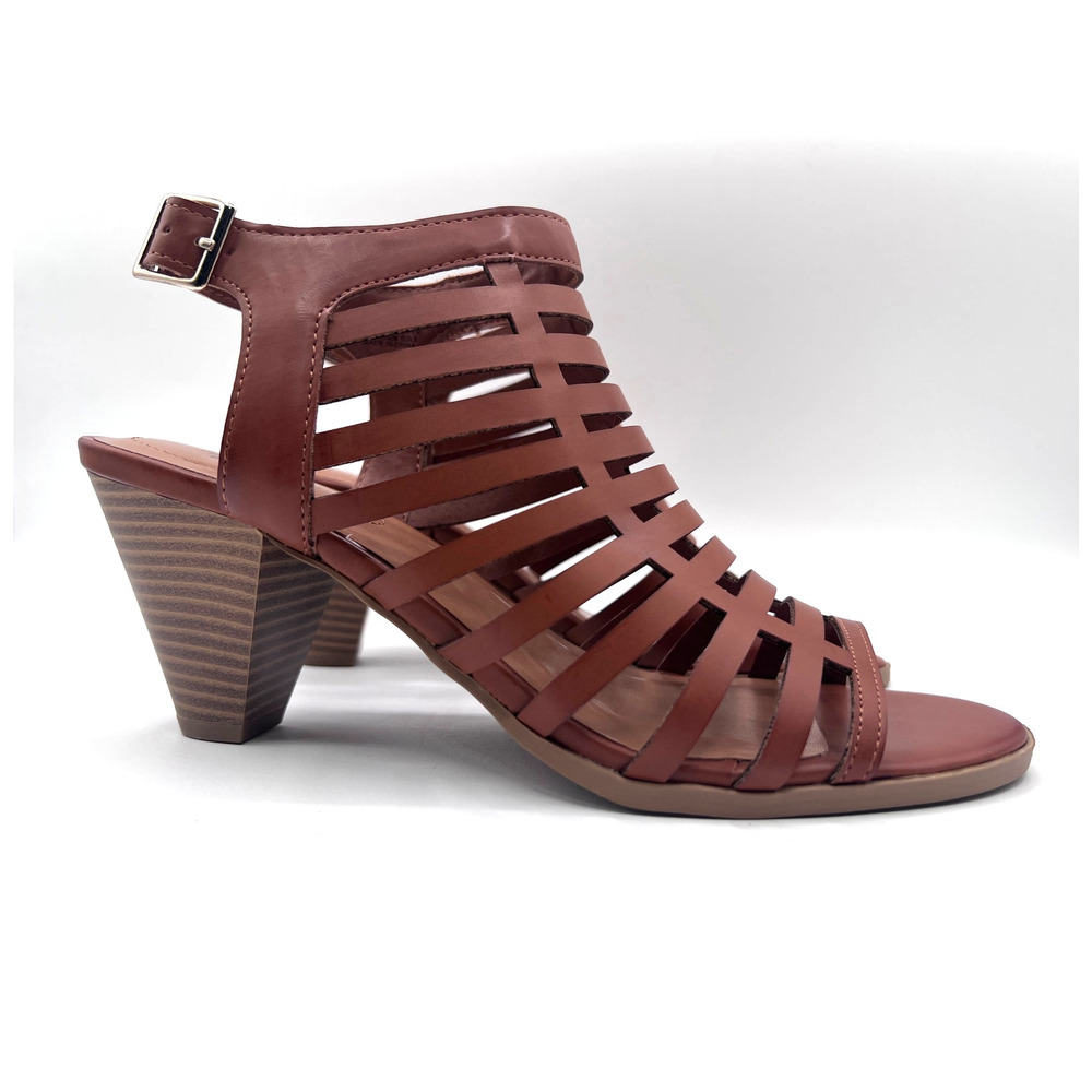 STYLE&CO HAILEYY CAGED UPPER CONE HEEL DRESS SANDAL COGNAC BROWN WOMENS 10M NEW
